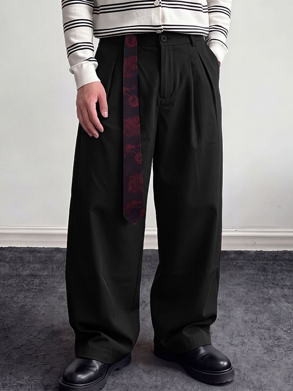 Men's Clean Fit Retro Paisley Streamer Belt Double Pleated Front Full Length Wide Leg Pant SKUL82404