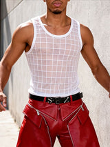 Men's Sheer Plaid Sexy Tank SKUL55314