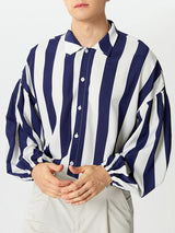 Mens Striped Lapel Lantern Sleeve Casual Shirt SKUK49394