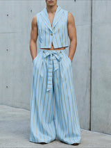 Men's Avant-Garde Pinstripe Cropped Two Pieces Outfit SKUL61696