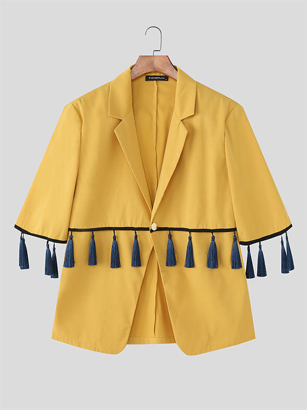 Men's Fringe Patchwork Short Sleeve Blazer SKUL22231