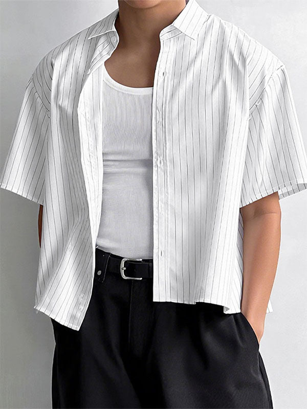 Mens Striped Cropped Short Sleeve Shirt SKUL07800