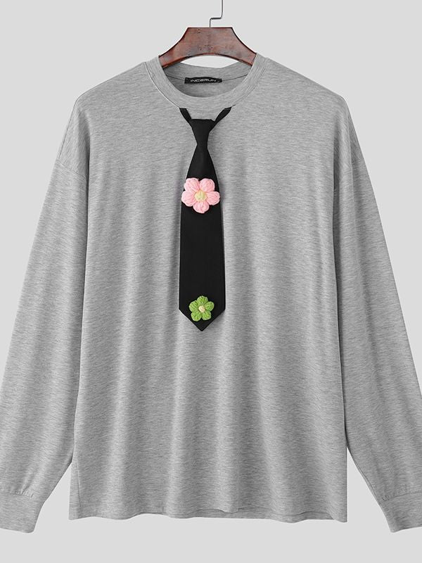 Men's 3D Floral Decor Knit Long Sleeve T-Shirt SKUL39786