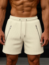 Mens Solid Color Velvety Zip Casual Short SKUL12163