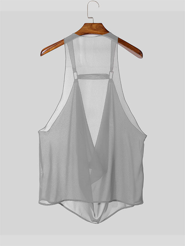 Mens Solid Color Sheer Draped Neck Tank SKUL15457