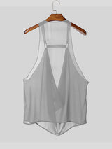 Mens Solid Color Sheer Draped Neck Tank SKUL15457