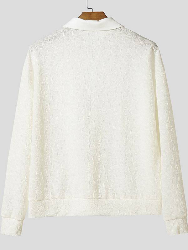 Men's Jacquard Knit Sheer Long Sleeve Zip Shirt SKUL39696