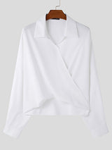 Mens Solid Color Deep V-Neck Long-Sleeve Shirt SKUK79648