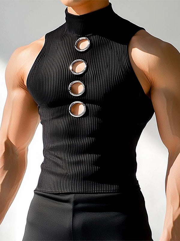 Mens Metal Ring Cutout High Neck Tank SKUL09496