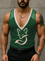 Mens Fox Print Lace Trim Casual Tank SKUL15798