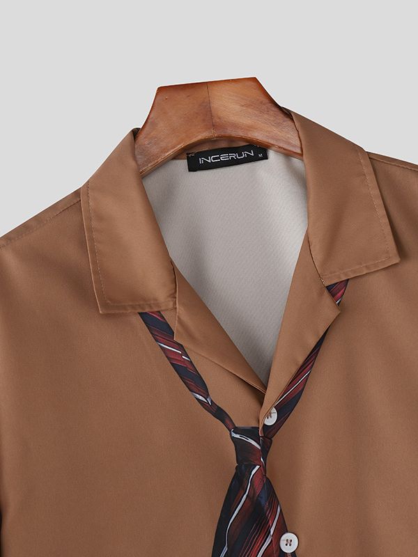 Men's Tie Print Long Sleeve Shirt SKUL32859