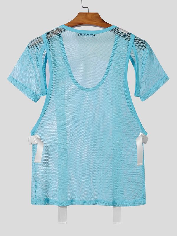 Men's Avant-Garde Tactical Mesh Integrated Buckled Harness T-shirt SKUL63044