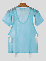 Men's Avant-Garde Tactical Mesh Integrated Buckled Harness T-shirt SKUL63044