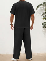 Mens Solid Color Textured Casual Two Pieces Outfit SKUL15627