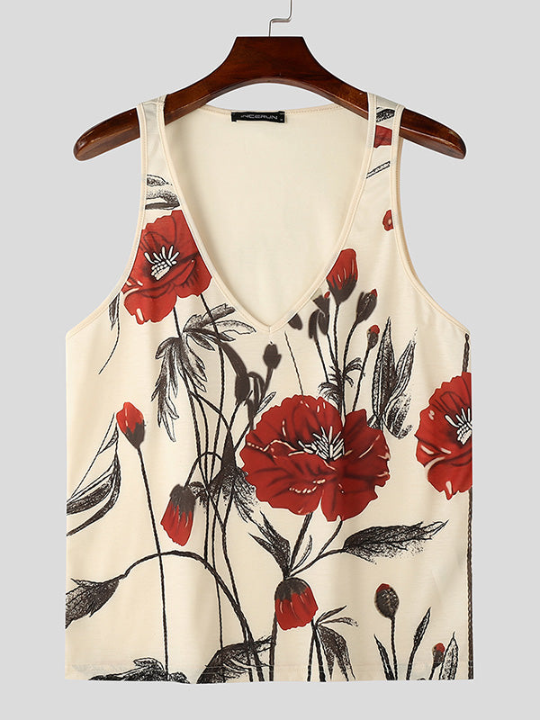 Mens Floral Print Sleeveless Tank SKUK72458