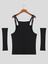 Mens Solid Color Leather Strap Casual Tank SKUL19777