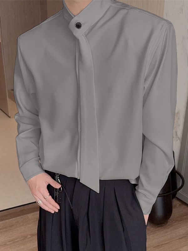 Men's Draped Scarf Loose Fit Long Sleeve Shirt SKUL50566