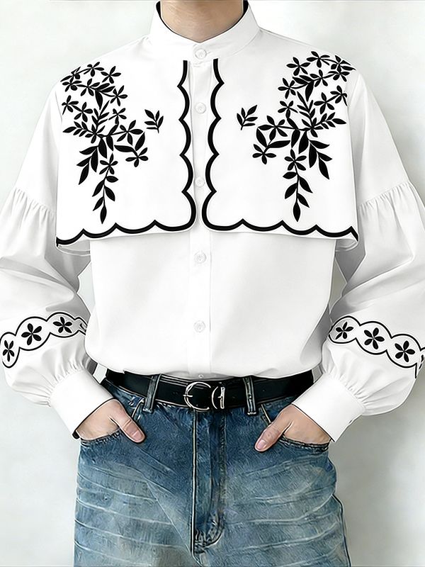 Men's Floral Print Contrast Long Sleeve Shirt SKUL46162