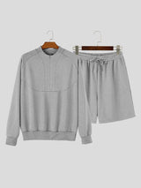 Men's Clean-Fit Minimalist City Walk Half-Zip Stand Collar Two Pieces Outfit SKUL84616