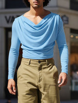 Men's Solid Color Slouchy Neck Long Sleeve T-Shirt SKUL36362