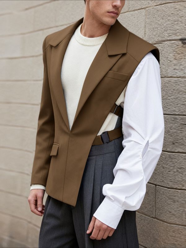 Men's Deconstructed One Shoulder Long Sleeve Blazer SKUL42550