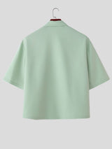 Men's Vintage Guayabera Cuban Collar Geometric Print Boxy Cropped Short Sleeve Shirt SKUL60213