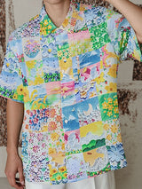 Mens Floral Print Color-Block Short Sleeve Shirt SKUK97040