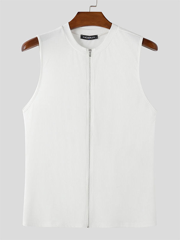 Mens Textured Zip-Up Sleeveless Tank SKUL01087