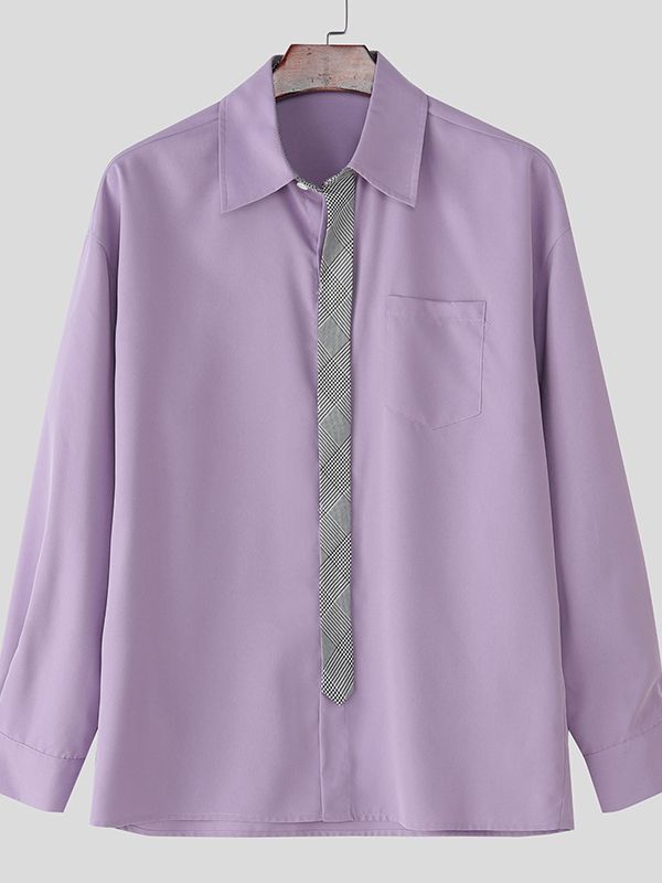 Men's Plaid Tie Long Sleeve Shirt SKUL36327