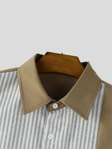 Mens Striped Patchwork Casual Short Sleeve Shirt SKUL15377