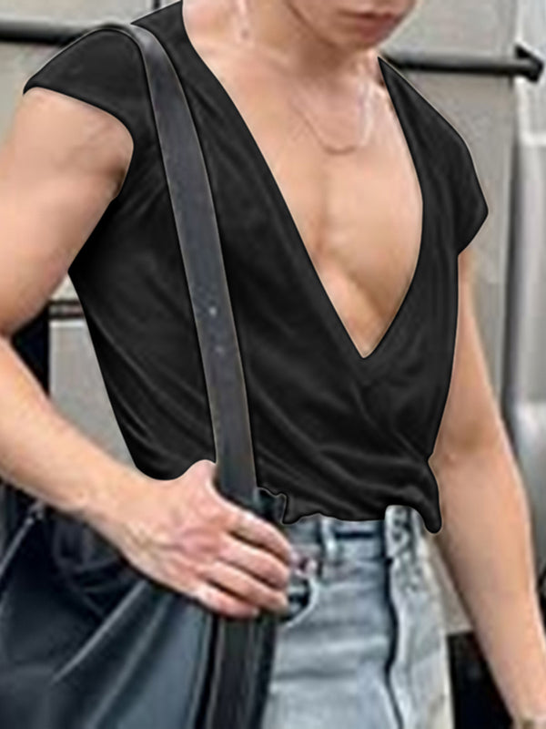 Mens Sheer Loose Deep V-Neck Sleeveless Tank SKUL02176