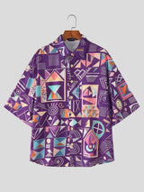 Men's Abstract Geometric Art Print Oversized City Boy Shirt SKUL59520