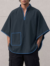 Men's Avant-Garde Resort Contrast Trim Front Pocket Half Sleeve Split Stand Collar Shirt SKUL79047