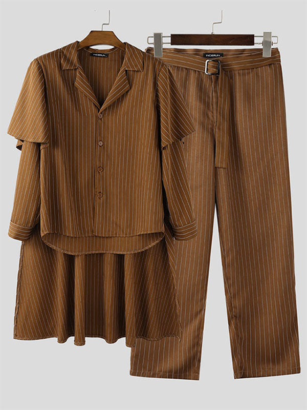 Men's Cape Patchwork Striped Two Pieces Outfit SKUL31937