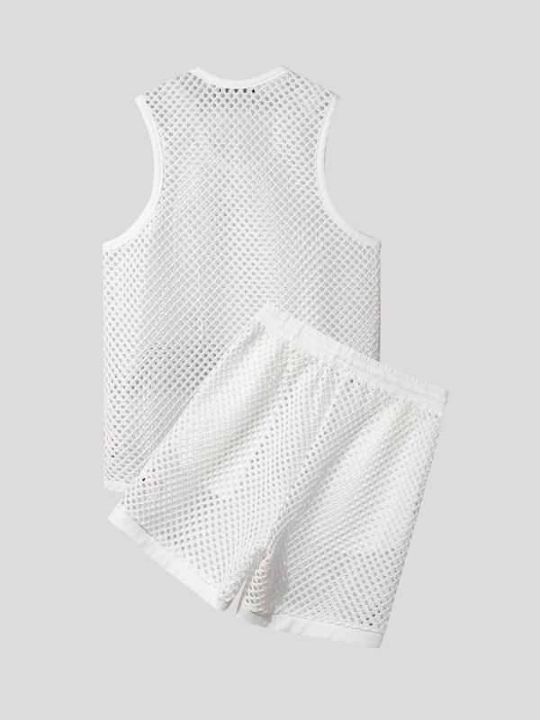Men's Plain Sheer Mesh Two Pieces Outfit SKUL17929