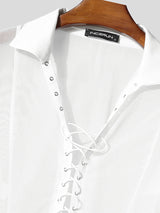 Men's Sheer Mesh Drawstring Eyelet Cropped Long Sleeve T-shirt SKUL45419