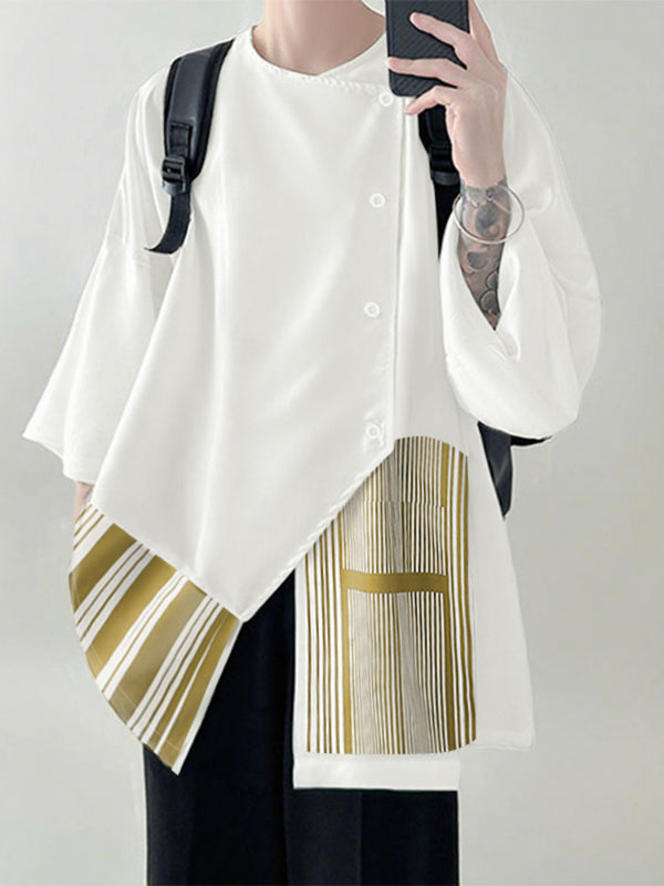 Men's Striped Loose Long Sleeve Shirt SKUL28487