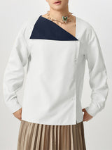 Mens Color-Block Collar Long-Sleeve Shirt SKUK80452