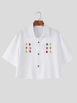 Mens Rhinestone Patchwork Cropped Short Sleeve Shirt SKUL13709