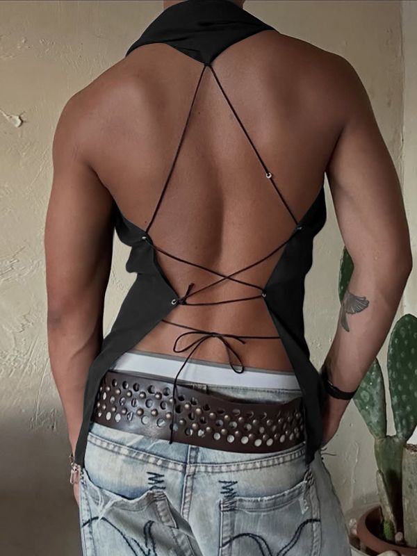 Men's Solid Color Drawstring Waist Tank SKUL45385