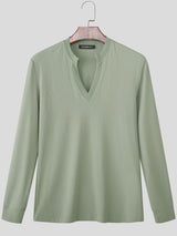 Men's Solid Color Knit Ribbed Long Sleeve T-Shirt SKUL28252