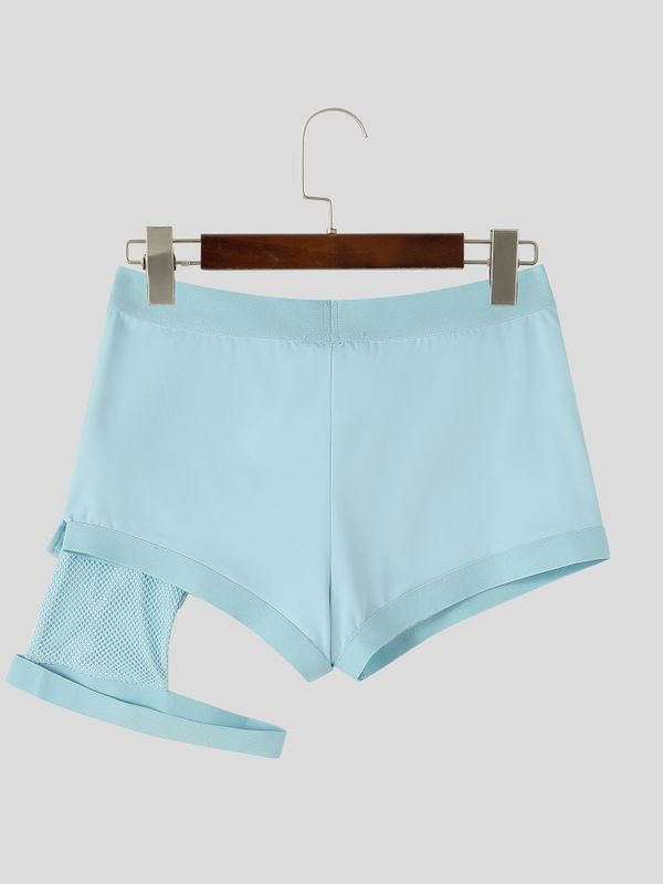 Men's Avant-Garde Sport Pool Party Cutout Thigh Strap Colorblock Short SKUL85265