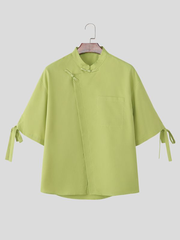 Men's Frog Button Stand Collar Tie Cuff Shirt SKUL57723