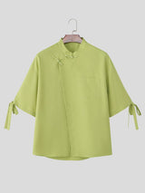 Men's Frog Button Stand Collar Tie Cuff Shirt SKUL57723