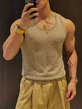 Men's Vintage Casual Slub Textured Knit Fitted Muscle Tank SKUL69705
