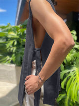 Mens Textured Split Hem Tie Sleeveless Tank SKUL06397