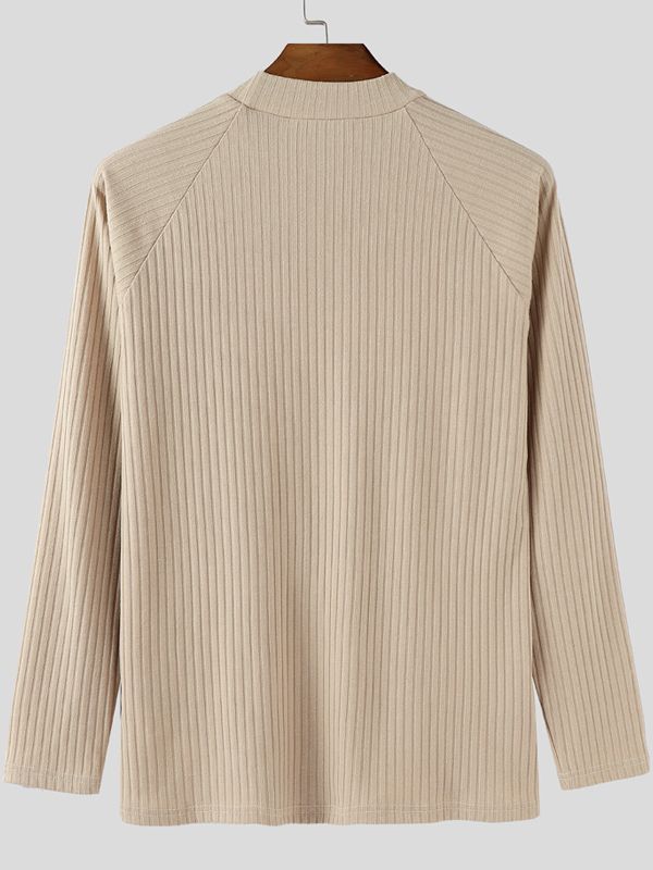 Men's Solid Color Textured Long Sleeve T-Shirt SKUL36783