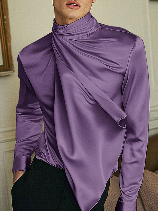 Mens Satin Pleated Long-Sleeve Shirt SKUK87966