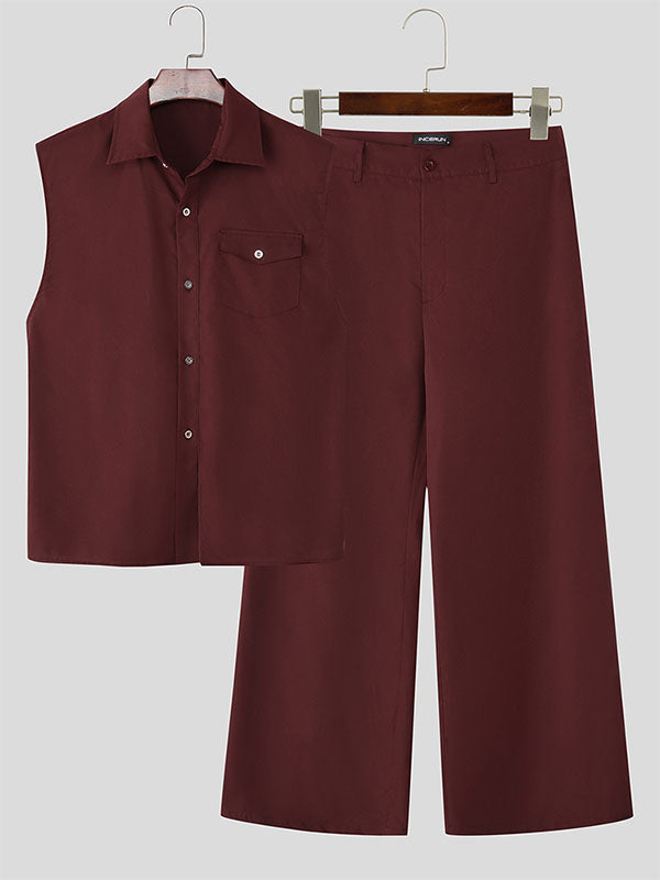 Men's Solid Color Casual Two Pieces Outfit SKUL26990