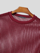 Men's Knit Hollow Out Loose Half Sleeve T-shirt SKUL54593